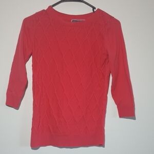 Karen Scott Petite Knit‎ Sweater Womens Petite Coral 3/4 Sleeve Diamond Texture